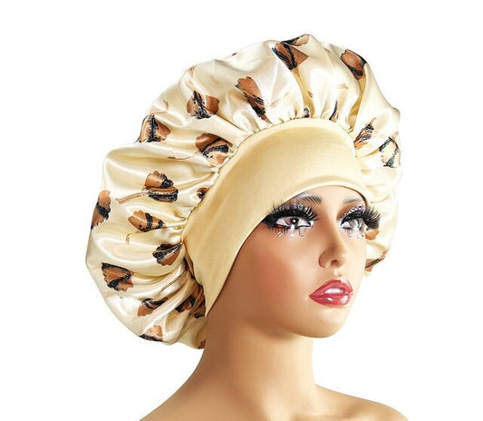 Gold-Reversible Anti-slip- Adult Large Satin Silk Hair Night Bonnet Cap | Hair Accessories | Women Hair Care