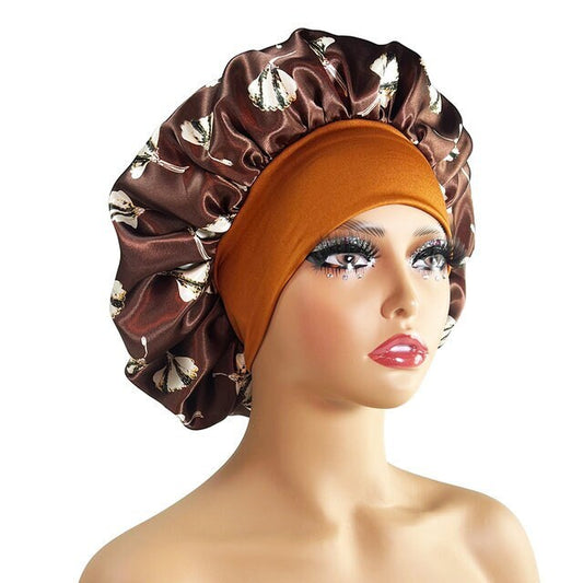 Brown-Reversible Anti-slip- Adult Large Satin Silk Hair Night Bonnet Cap | Hair Accessories | Women Hair Care