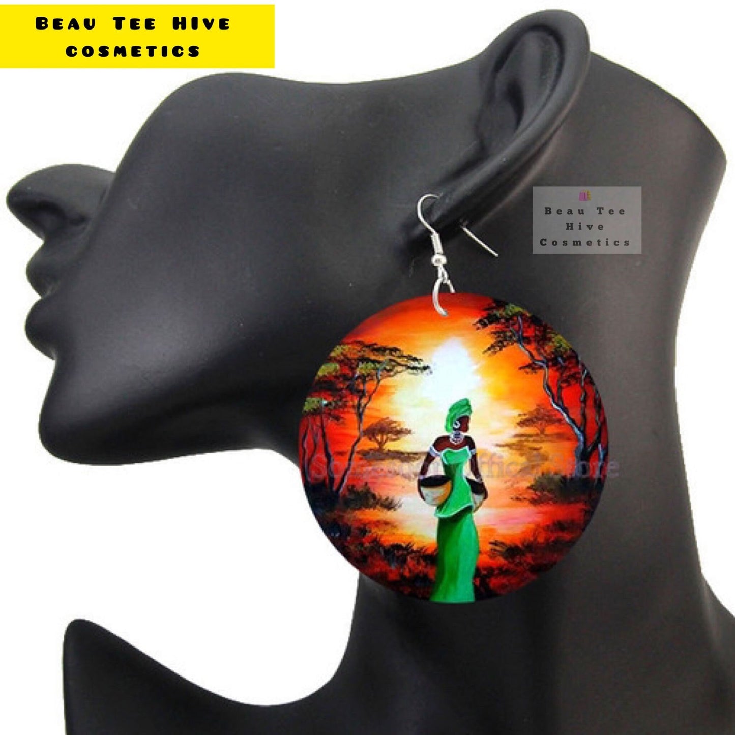 Gorgeous African Woman Sunset Earrings: Double-Sided Designs