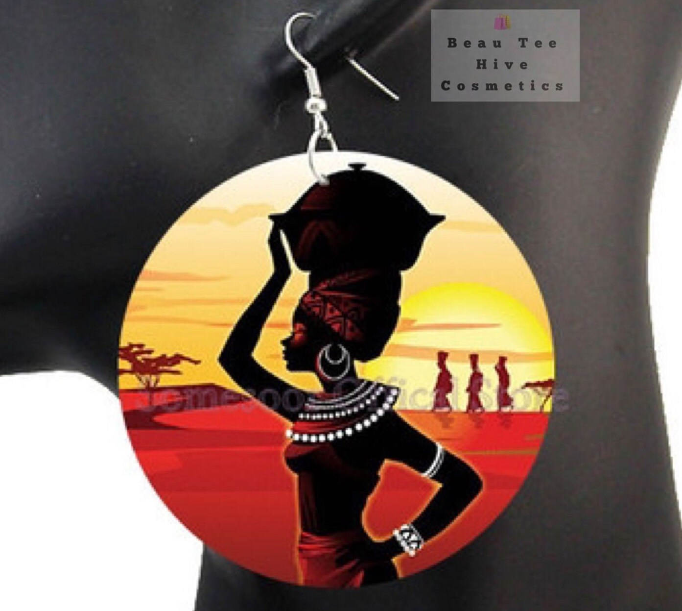 Gorgeous African Woman Sunset Earrings: Double-Sided Designs