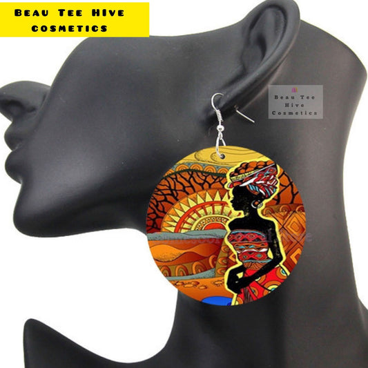 Gorgeous African Woman Sunset Earrings: Double-Sided Designs