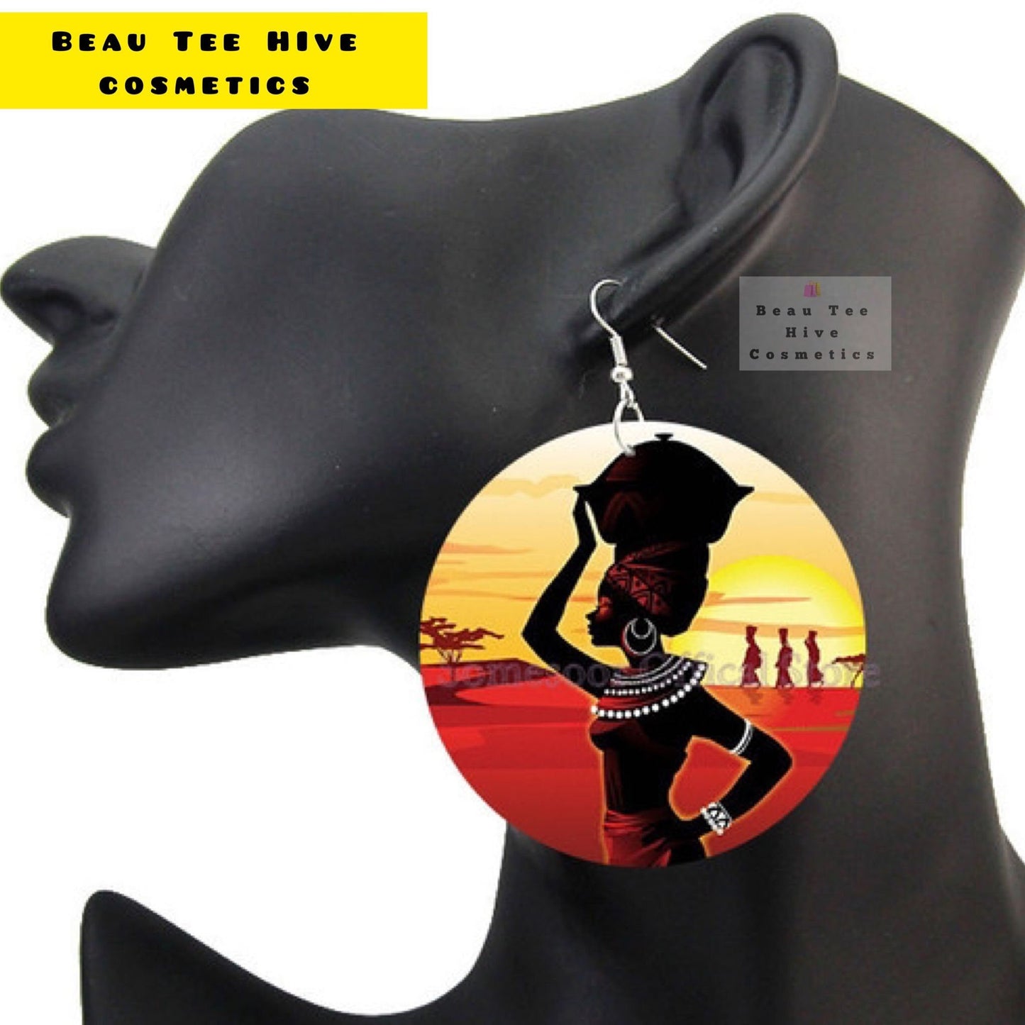 Gorgeous African Woman Sunset Earrings: Double-Sided Designs