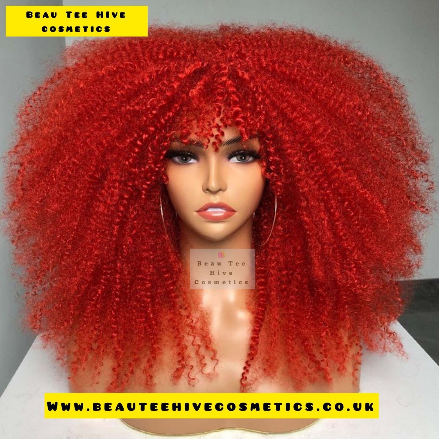 High Quality Heat Resistant Curly Synthetic -Red Wig 18 inches -with fringe.